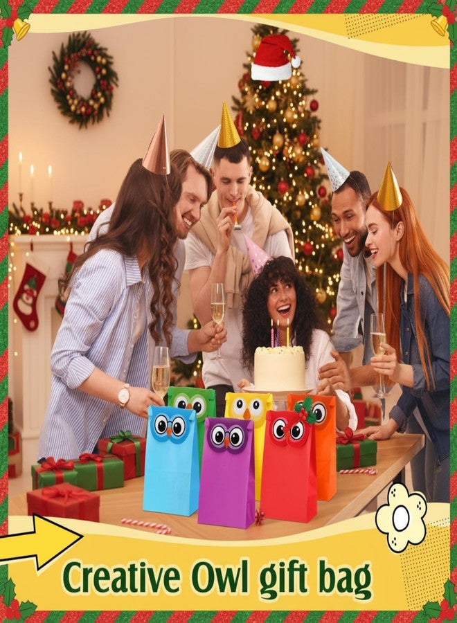 SilTriangle 24 Sets Owl Party Favor Gift Bags Kraft Paper Treat Goodie Bags with Owl Toppers for DIY Themed Birthday Party Decoration Classroom Supplies(Multicolor) - Image 5